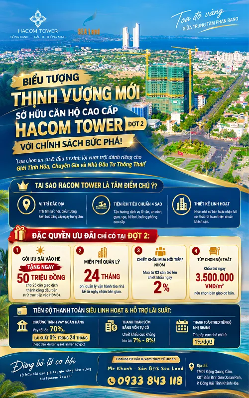 Mở bán căn hộ cao cấp Hacom Tower Phan Rang Khánh Hòa